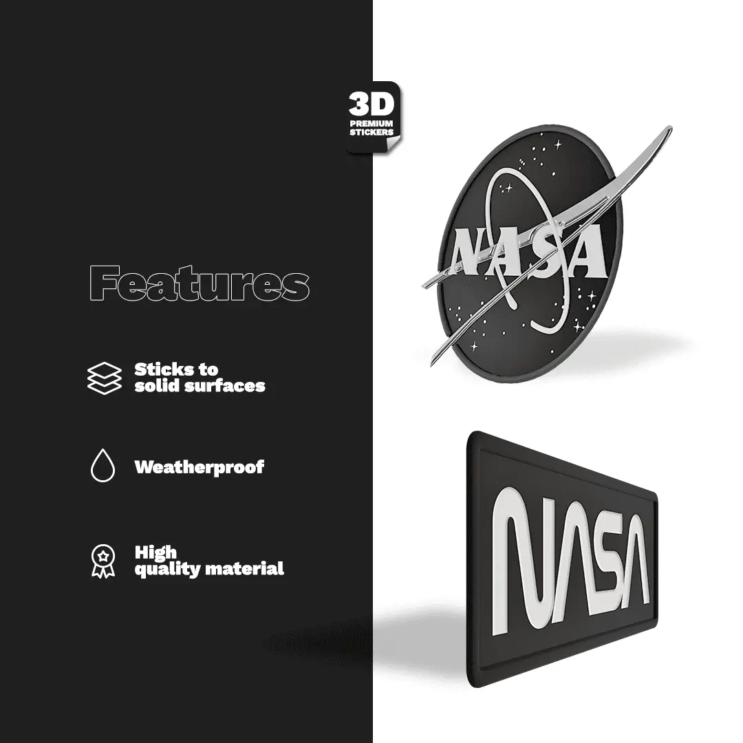 NASA STICKER BLACK & WHITE TWO PACK (Meatball logo 2 Inch and Worm logo 3 Inch) Stickmadly