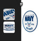 Navy logos with 'America's Navy' text on a black and white background
