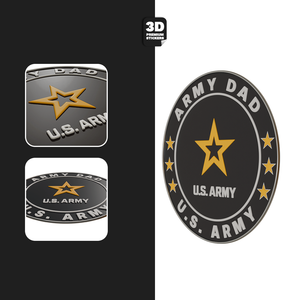 U.S. Army-themed stickers with 'Army Dad' text and star design on a black and white background.