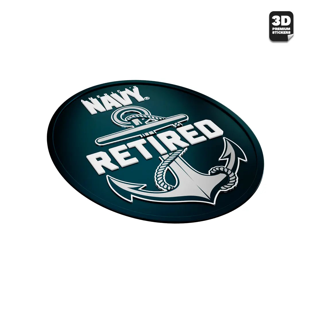 Navy retired emblem with anchor design on a dark green background