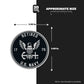 U.S. Navy retired sticker with dimensions on a black and white background
