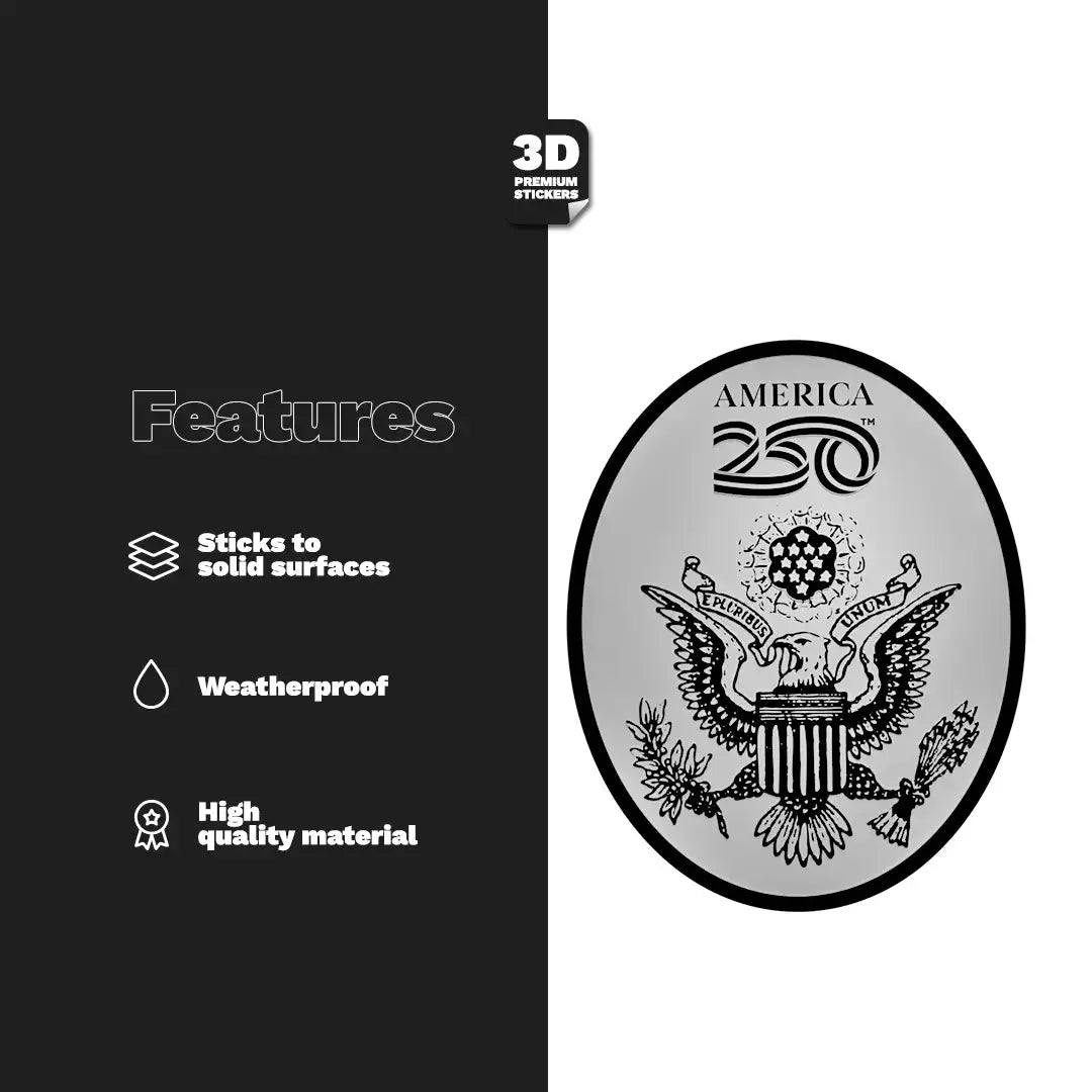 Official America 250th Anniversary National Crest Emblem SILVER - Stickmadly